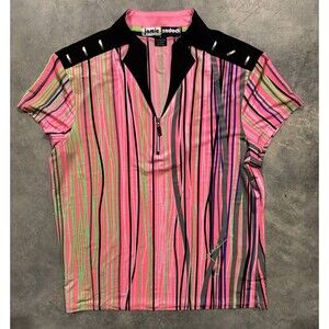 JAMIE SADOCK Stretch Striped Bar Shoulder Golf Athletic Top Short Sleeve Medium